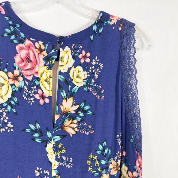 Wonderly Plus Size 2X Tank Top Blue Floral Lace Keyhole Sleeveless Peplum 283 - Picture 8 of 10